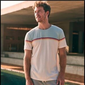 Marine Layer Engineered Stripe Signature Crew Tee Silt Green/Antique White - M